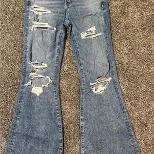 American Eagle Outfitters Ripped Blue Flare Jeans